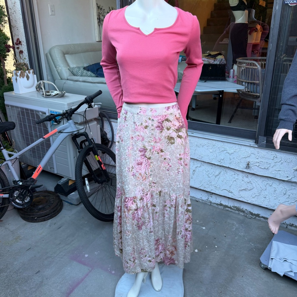 Old Navy Long Sleeve Top Split Neck Ribbed Knit Curved Hem Rose Pink Tall Size M - Picture 15 of 16